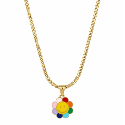 Colourful Smiling Flower Enamel Pendant with Chain