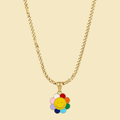 Colourful Smiling Flower Enamel Pendant with Chain