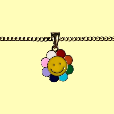 Colourful Smiling Flower Enamel Pendant with Chain