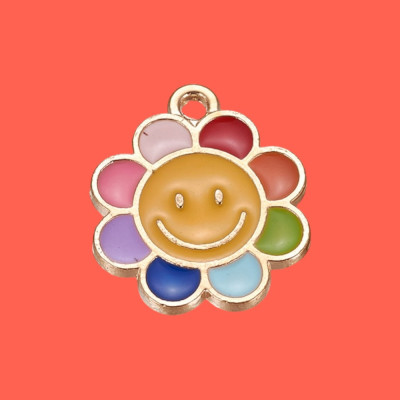 Colourful Smiling Flower Enamel Pendant with Chain