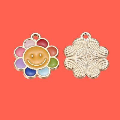 Colourful Smiling Flower Enamel Pendant with Chain