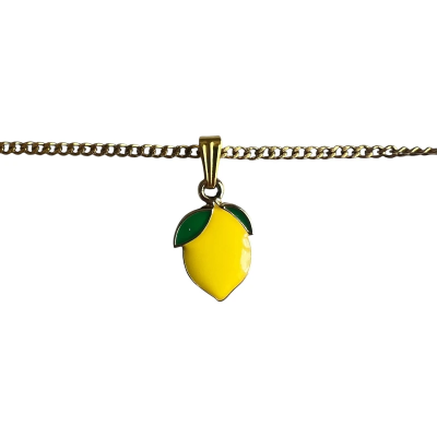 Sour Lemon Enamel Pendant with Chain