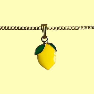 Sour Lemon Enamel Pendant with Chain