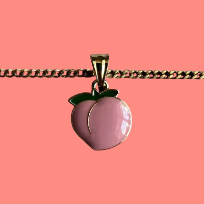 Juicy Peach Enamel Pendant with Chain