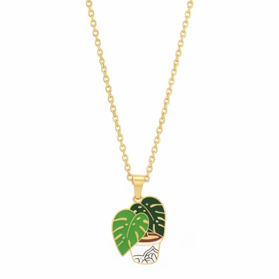 Leafy Plant Enamel Pendant with Chain