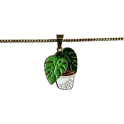 Leafy Plant Enamel Pendant with Chain