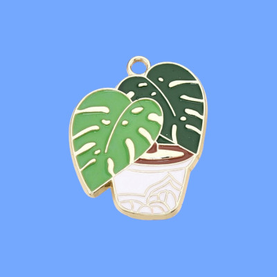 Leafy Plant Enamel Pendant with Chain