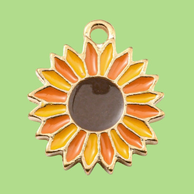 Sunflower Plant Enamel Pendant with Chain
