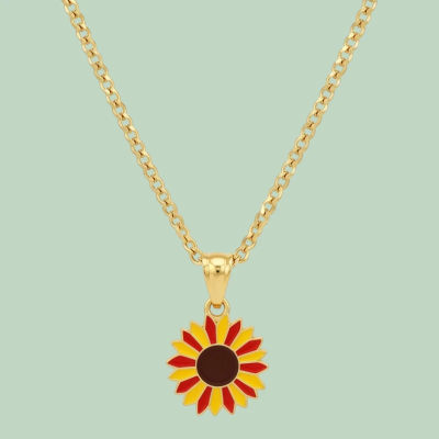 Sunflower Plant Enamel Pendant with Chain