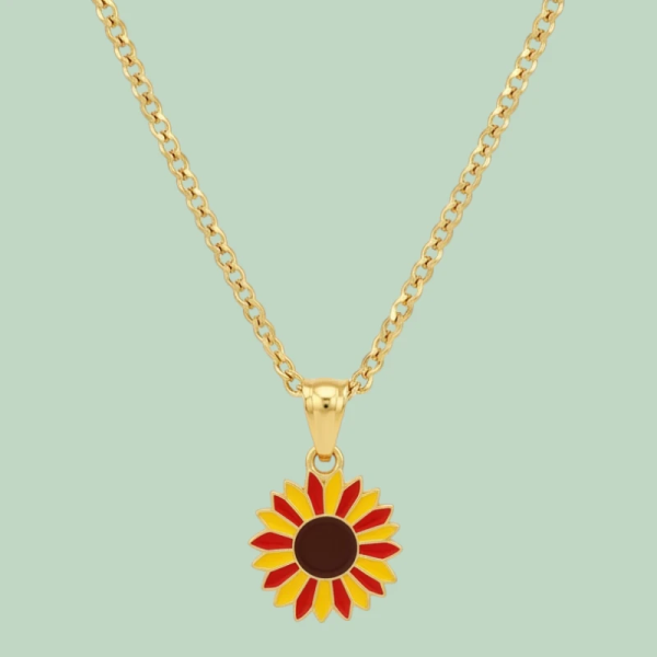 Sunflower Plant Enamel Pendant with Chain