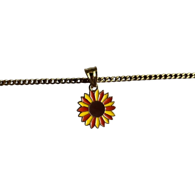 Sunflower Plant Enamel Pendant with Chain
