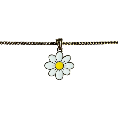 Daisy Flower Plant Enamel Pendant with Chain