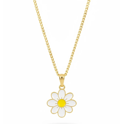 Daisy Flower Plant Enamel Pendant with Chain