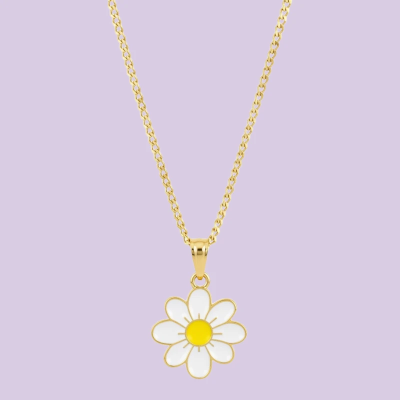 Daisy Flower Plant Enamel Pendant with Chain