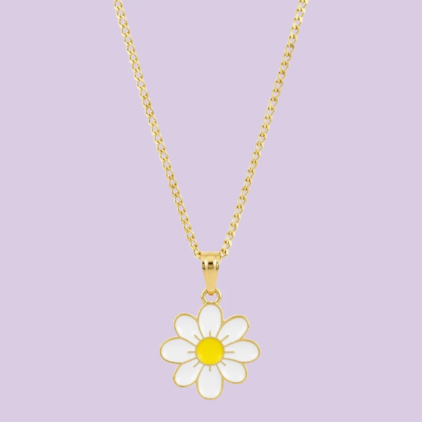 Daisy Flower Plant Enamel Pendant with Chain