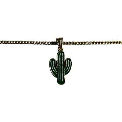 Cactus Plant Enamel Pendant with Chain