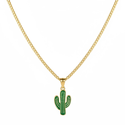 Cactus Plant Enamel Pendant with Chain