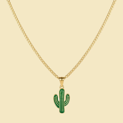 Cactus Plant Enamel Pendant with Chain
