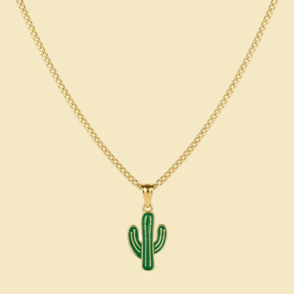 Cactus Plant Enamel Pendant with Chain