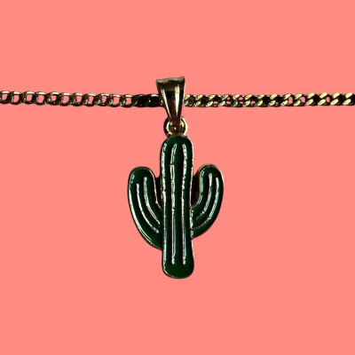 Cactus Plant Enamel Pendant with Chain