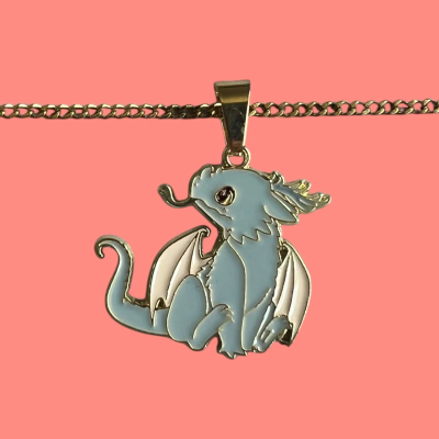 Greg the Grey Dragon Enamel Pendant with Chain