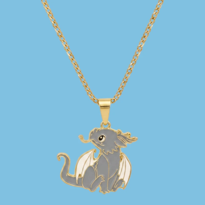 Greg the Grey Dragon Enamel Pendant with Chain