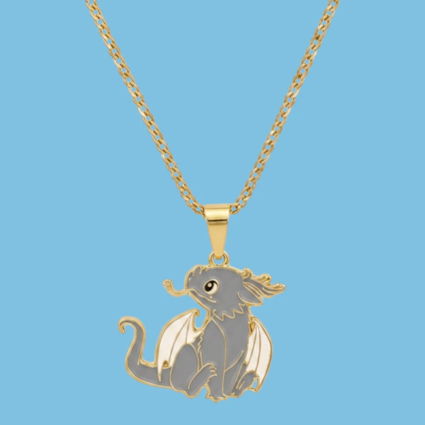 Greg the Grey Dragon Enamel Pendant with Chain