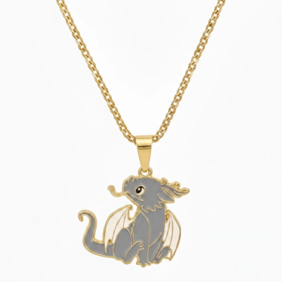 Greg the Grey Dragon Enamel Pendant with Chain