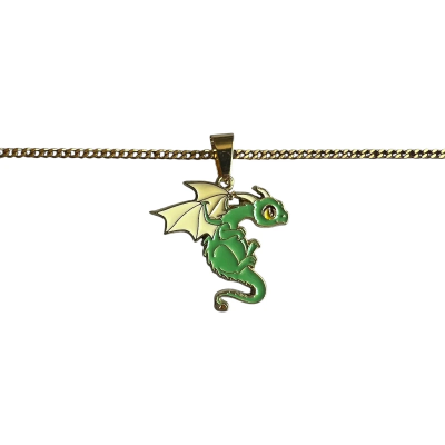 Gary the Green Dragon Enamel Pendant with Chain