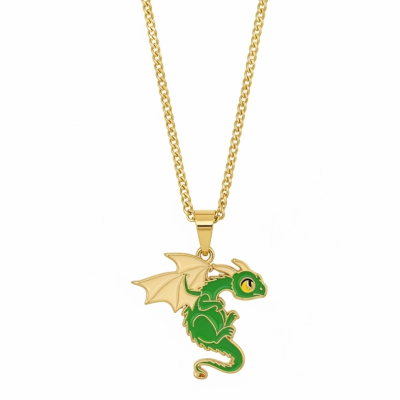 Gary the Green Dragon Enamel Pendant with Chain