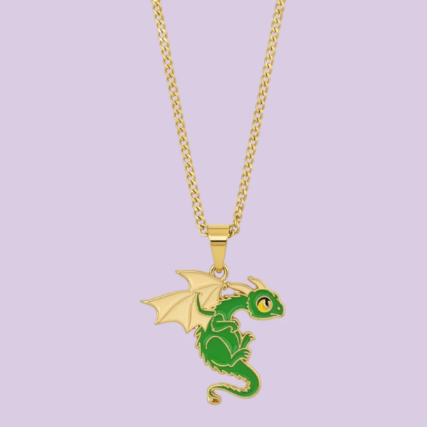Gary the Green Dragon Enamel Pendant with Chain