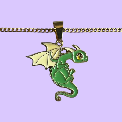 Gary the Green Dragon Enamel Pendant with Chain