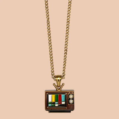 No Signal TV Enamel Pendant with Chain