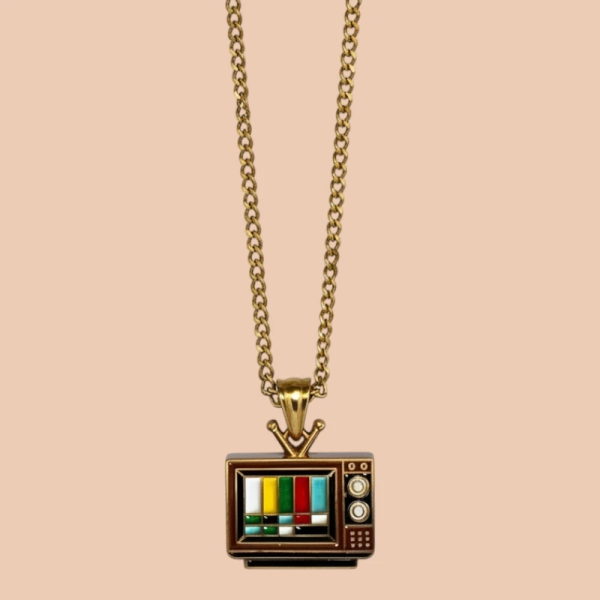 No Signal TV Enamel Pendant with Chain