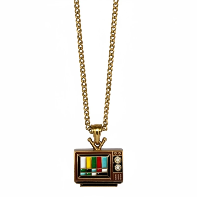 No Signal TV Enamel Pendant with Chain