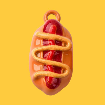 Hot Dog with Mustard Resin Pendant with Chain