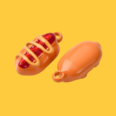 Hot Dog with Mustard Resin Pendant with Chain