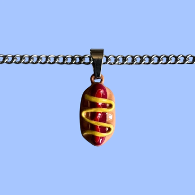Hot Dog with Mustard Resin Pendant with Chain