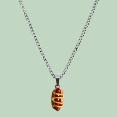 Hot Dog with Mustard Resin Pendant with Chain