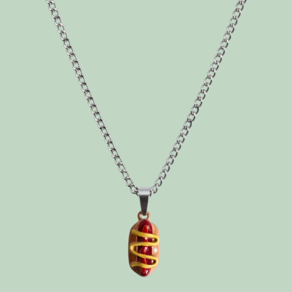 Hot Dog with Mustard Resin Pendant with Chain