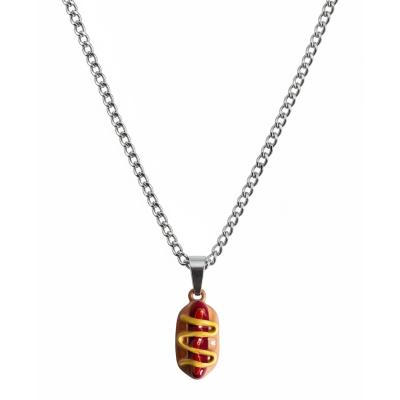 Hot Dog with Mustard Resin Pendant with Chain