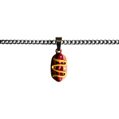 Hot Dog with Mustard Resin Pendant with Chain