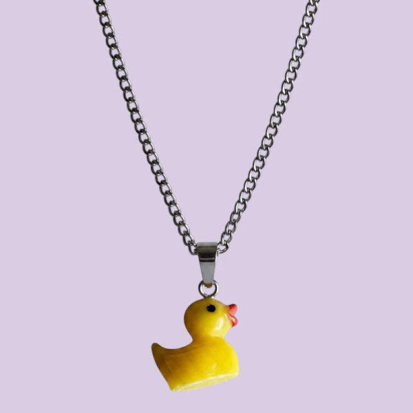 Rubber Yellow Duck Resin Pendant with Chain