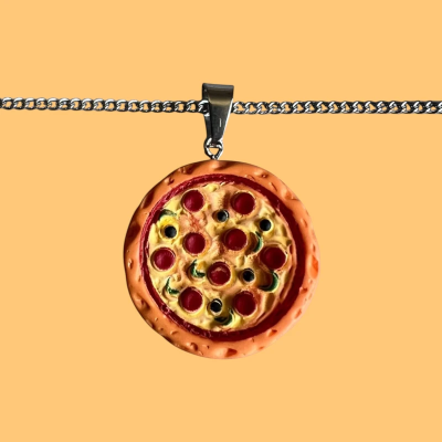 Pepperoni Pizza Resin Pendant with Chain