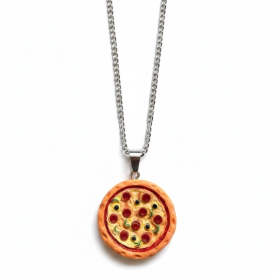 Pepperoni Pizza Resin Pendant with Chain