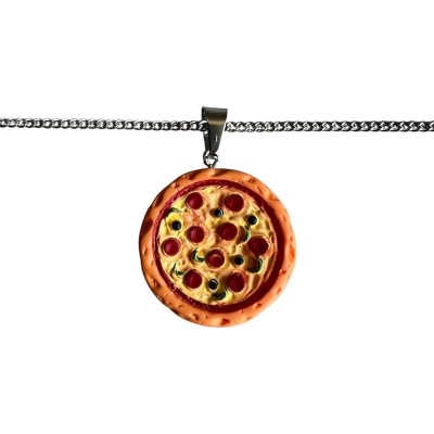 Pepperoni Pizza Resin Pendant with Chain