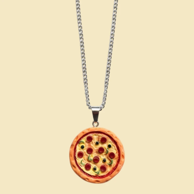 Pepperoni Pizza Resin Pendant with Chain