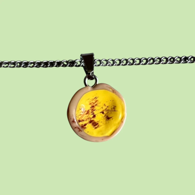 Custard Tart Resin Pendant with Chain