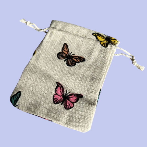 MEDIUM POLYCOTTON DRAWSTRING BAG WITH BUTTERFLY PRINT