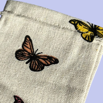 MEDIUM POLYCOTTON DRAWSTRING BAG WITH BUTTERFLY PRINT